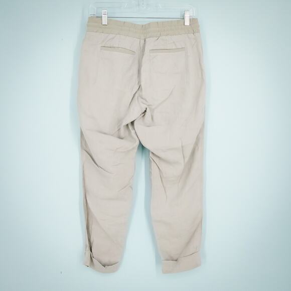 Athleta Size 4 Gray Bali Linen Drawstring Pull On Waist Tapered Leg Cuffed Pants - Picture 2 of 6
